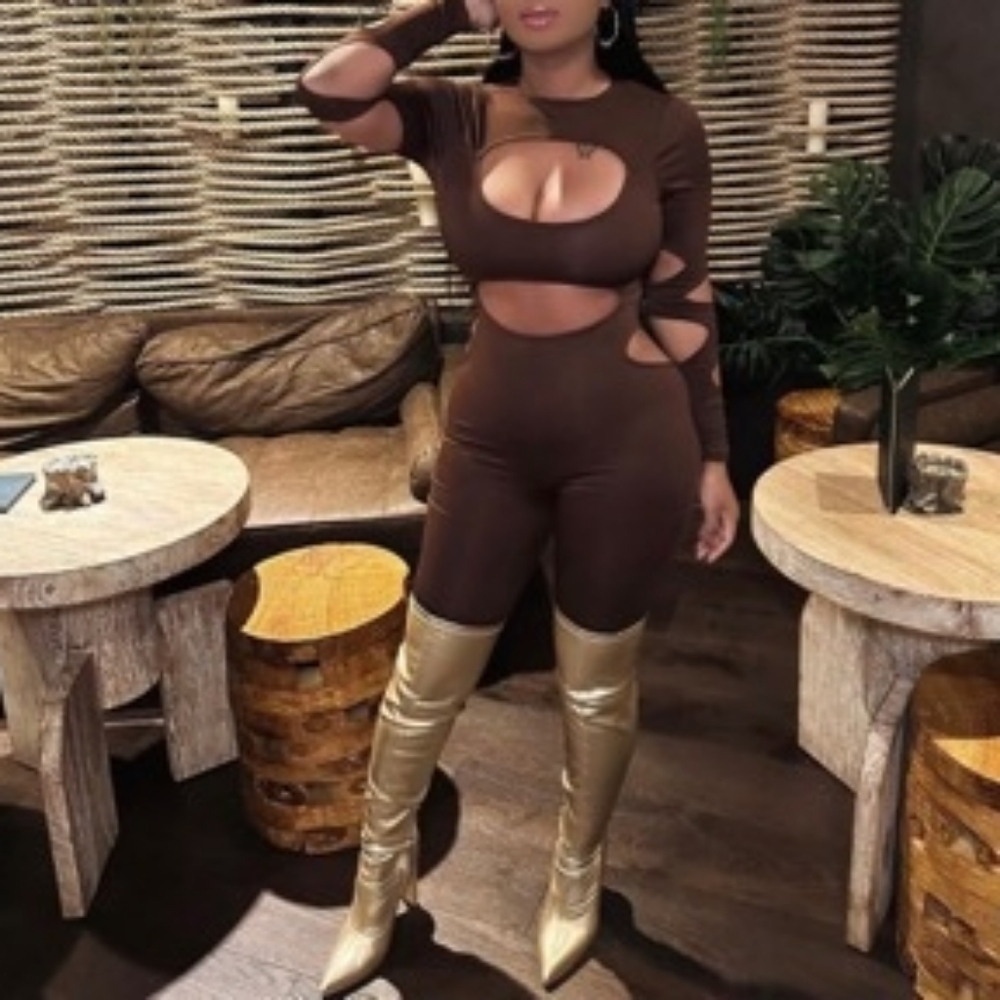 Chic Brown Cutout Jumpsuit Size small
